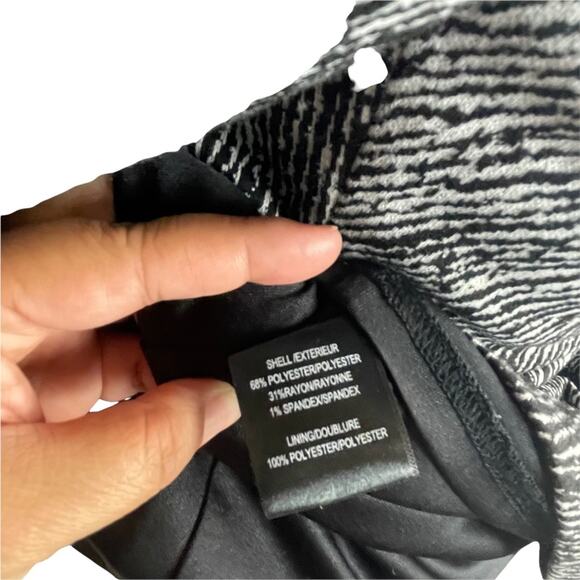 Belle Bradgley Mischka Round Neck Long Sleeve Bodycon Dress Black White Multi 4 - Picture 7 of 8